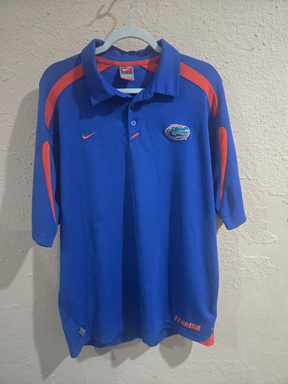 Vintage Nike Florida Gators Polo Shirt Mens XL Blue Orange Logo NCAA EUC DriFit